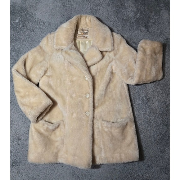VTG White Stag Ivory Faux Fur Teddy CoatPlush Button FrontWomen's M–L